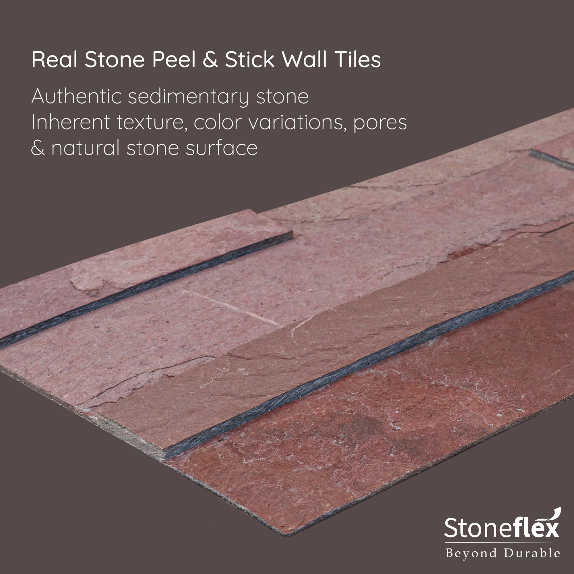 Terra Red 3D Peel & Stick Self-Adhesive Real Stone Tiles | Stone-Flex ...