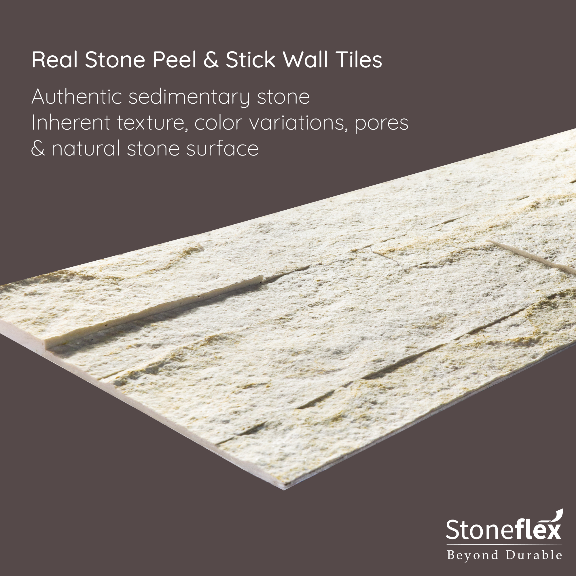 Ecru White - Self-Adhesive 3D Peel & Stick Real Stacked Stone Tiles [Pack  of 10]