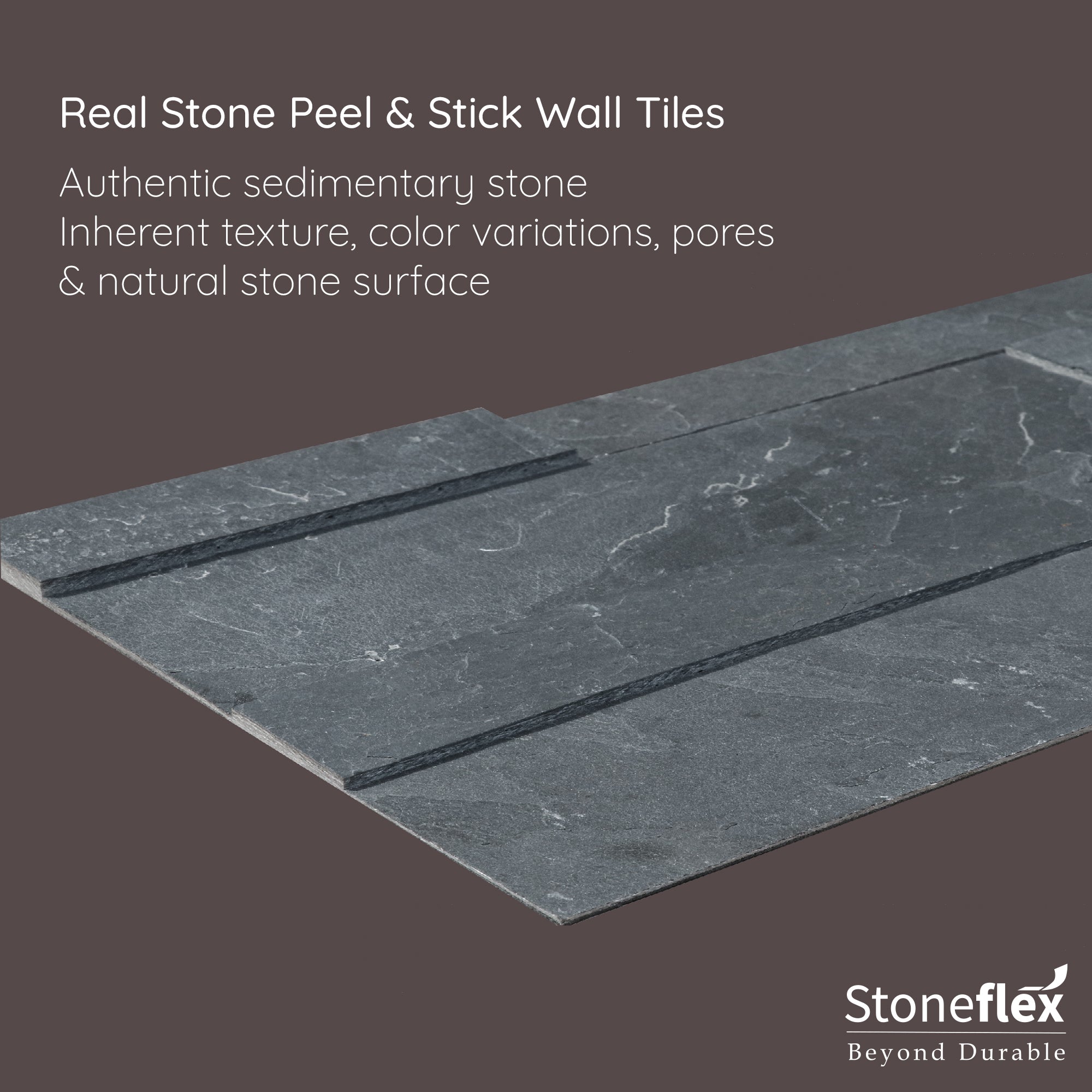 Shuttle Grey Shuttle Grey 3D Peel & Stick Self-Adhesive Real Stone Tiles | Stone ...