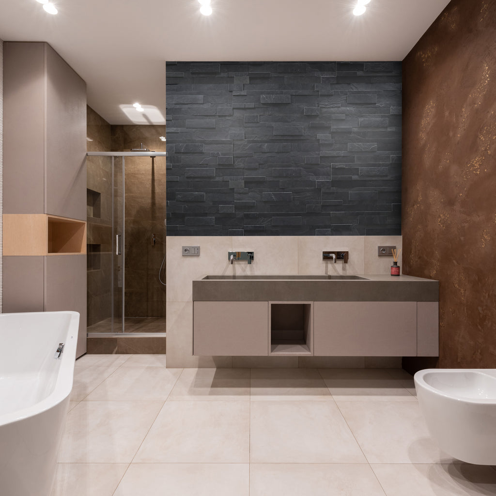 Shuttle Grey Shuttle Grey 3D Peel & Stick Self-Adhesive Real Stone Tiles | Stone ...